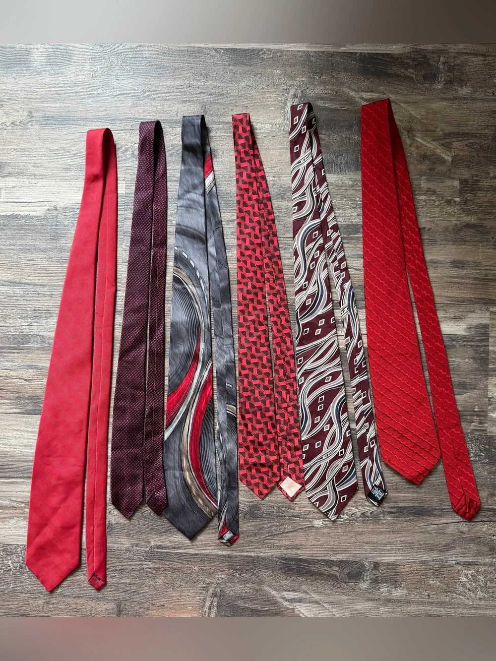 Lot of 6 red themed men’s classic neck ties Hagger Arrow Adolfo, Venezia, Botany